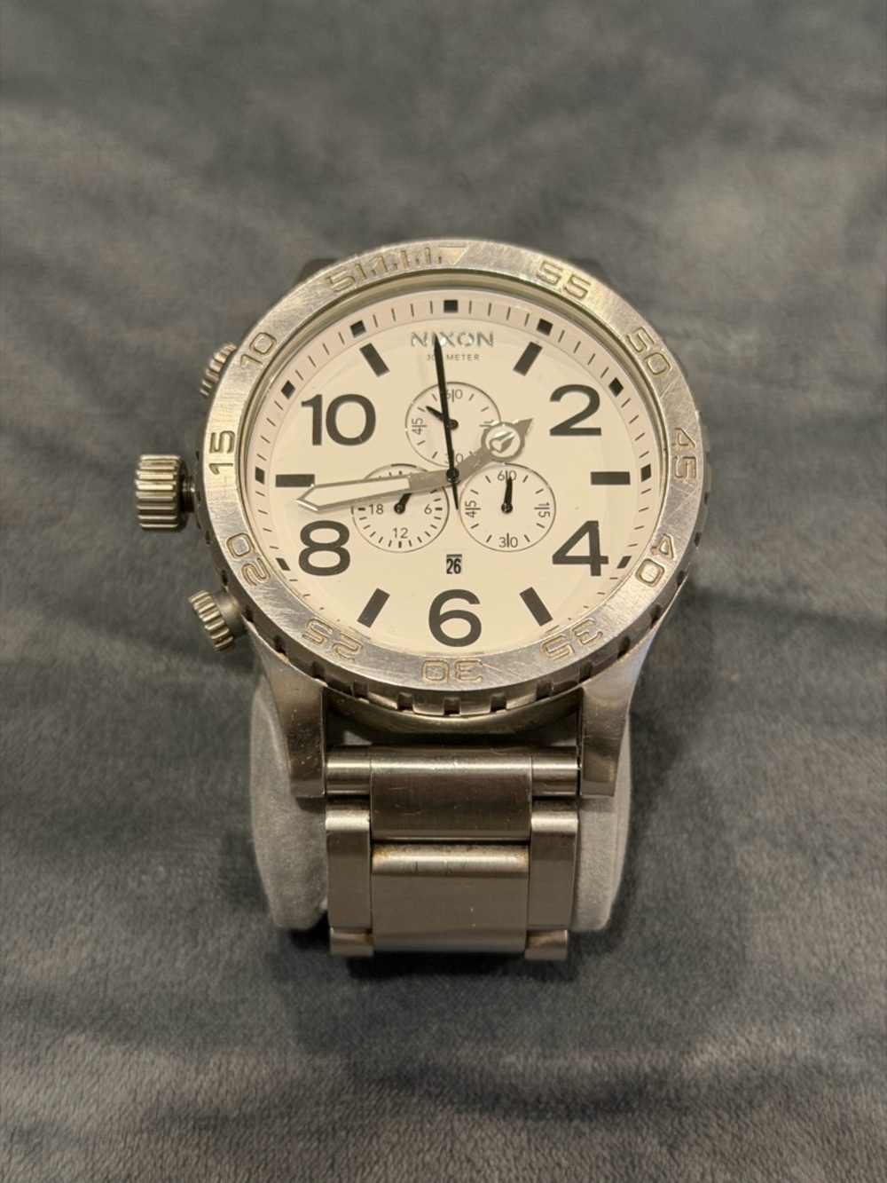 Nixon 51-30 Chrono Silver and White Men's Stainless Steel Chronograph Watch